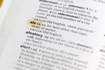 The word or phrase Ale in a dictionary.