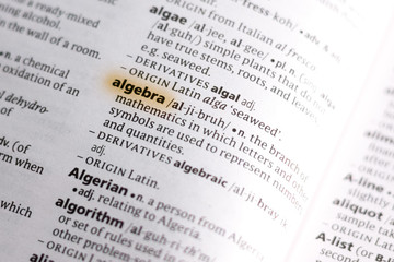 The word or phrase Algebra in a dictionary.