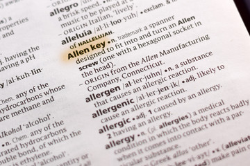 The word or phrase Allen Key in a dictionary.