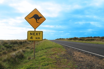 Kangaroo crossing road signs in Australia