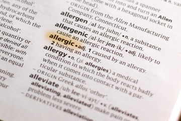 The word or phrase Allergic in a dictionary.
