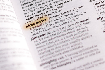 The word or phrase Alma Mater in a dictionary.