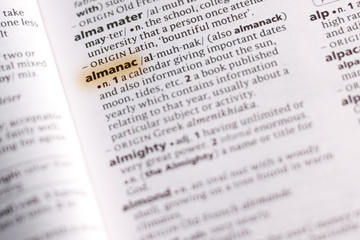 The word or phrase Almanac in a dictionary.