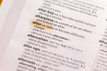 The word or phrase Alter in a dictionary.