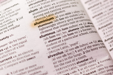 The word or phrase Aluminium in a dictionary.