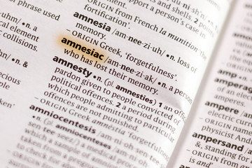 Fototapeta premium The word or phrase Amnesiac in a dictionary.