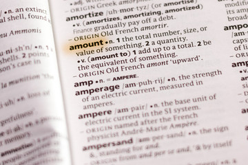 The word or phrase Amount in a dictionary.
