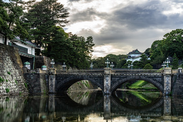Fototapeta na wymiar Nijubashi Bridge is the most iconic sight of Tokyo Imperial Palace, the primary residence of Emperor of Japan