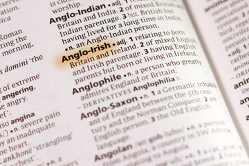 Fototapeta premium The word or phrase Anlgo-Irish in a dictionary.
