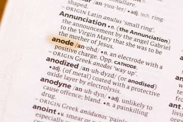 The word or phrase Anode in a dictionary.