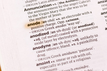 The word or phrase Anode in a dictionary.