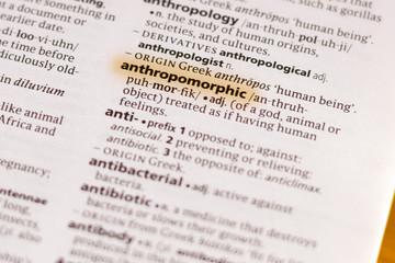 The word or phrase Anthropomorphic in a dictionary.