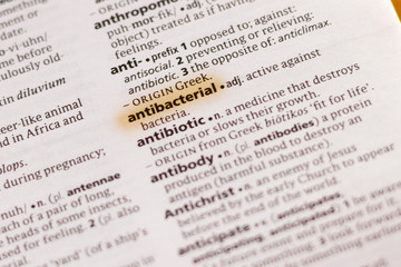 The word or phrase Antibacterial in a dictionary.