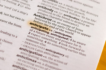 The word or phrase Anticipate in a dictionary.