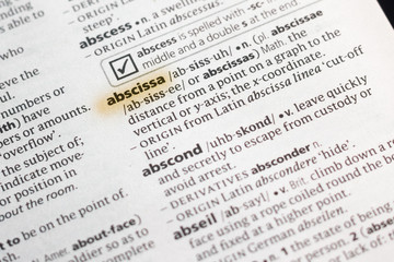 Ivanovsk, Russia - November 19, 2018: The word or phrase Abscissa in a dictionary.