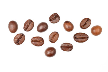 coffee beans over White background with cutout 