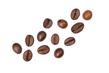 coffee beans isolated on white background, close up image of coffee bean