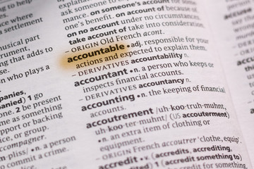 Fototapeta premium Ivanovsk, Russia - November 19, 2018: The word or phrase Accountable in a dictionary.