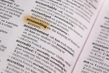 Ivanovsk, Russia - November 19, 2018: The word or phrase Accounting in a dictionary.