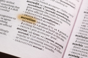 Obraz premium Ivanovsk, Russia - November 19, 2018: The word or phrase Accretion in a dictionary.