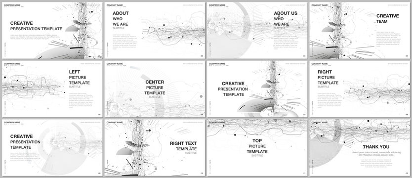 Presentation design vector templates, multipurpose template for presentation slide, flyer, brochure cover design, infographic report presentation. Futuristic background for digital technology concept.