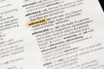 Ivanovsk, Russia - November 19, 2018: The word or phrase Advocaat in a dictionary.