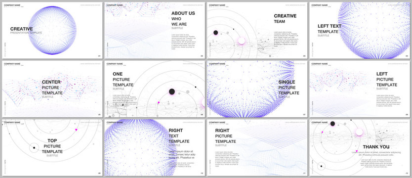 Presentation design vector templates, multipurpose template for presentation slide, flyer, brochure cover design, infographic presentation. Big data visualization. Futuristic technology background.