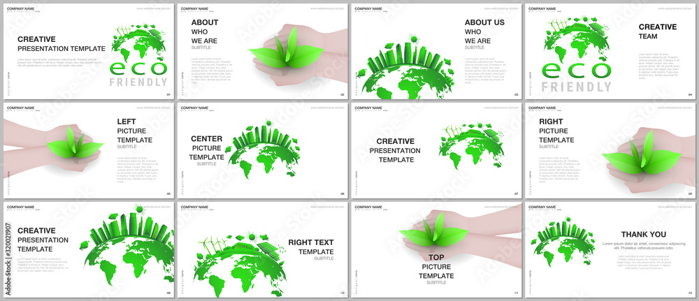 Wall mural Presentation design vector templates, multipurpose template for presentation slide, flyer, brochure cover design, infographic presentation. Earth planet health care, sustainable development concept.