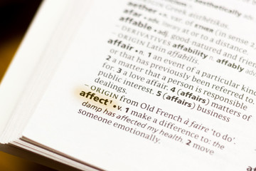 Ivanovsk, Russia - November 19, 2018: The word or phrase Affect in a dictionary.