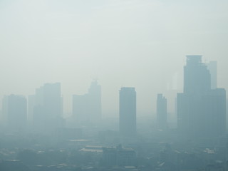 Cityscape of Bangkok covered by mixture of dust in air pollution, situation of air pollution 2.5 pm in Bangkok, Air pollution in big city,  it is unhealthy.