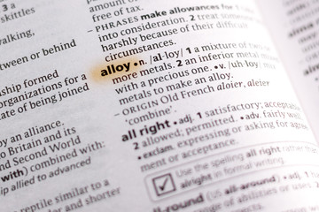 Ivanovsk, Russia - November 19, 2018: The word or phrase Alloy in a dictionary.
