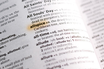 Ivanovsk, Russia - November 19, 2018: The word or phrase Allspice in a dictionary.