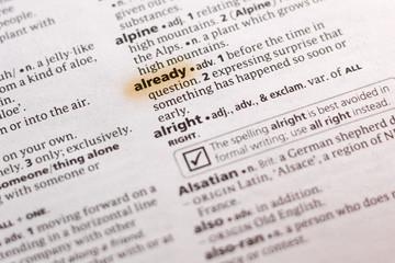 Ivanovsk, Russia - November 19, 2018: The word or phrase Already in a dictionary.