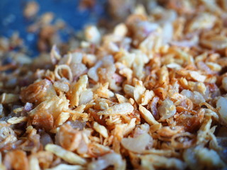 Fried onions and garlic or crispy fried onion and garlic for food decoration.