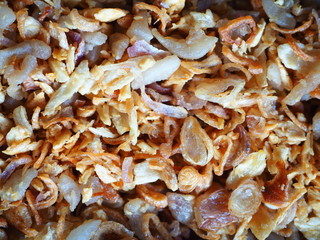Fried onions and garlic or crispy fried onion and garlic for food decoration.