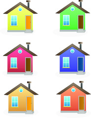 A simple house with a door, a window, a roof, a basement.