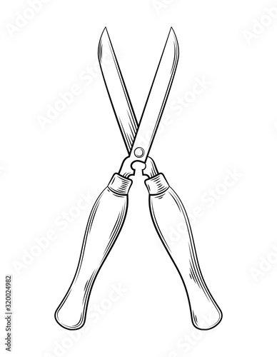 Vector Illustration Of Shears Gardening Tools And Utensils Isolated On A White Background Garden Maintenance Landscaping And Hobby Concept Sketch Style Line Art Wall Mural Irina Kolesnichenko