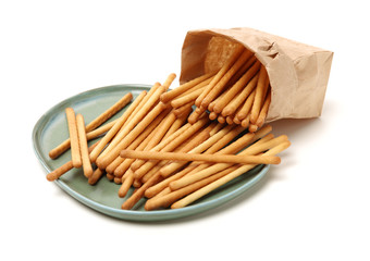 bread sticks on white background 