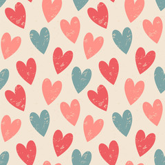 Seamless vector pattern with cute hearts in retro colors palette.