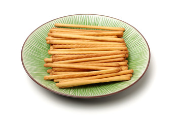 bread sticks on white background 