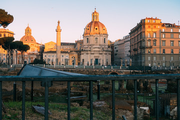 Rome, Italy - Jan 2, 2020: Trajan's Column (UNESCO World Heritage Site) in Trajan's Forum and...