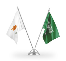Saudi Arabia and Cyprus table flags isolated on white 3D rendering