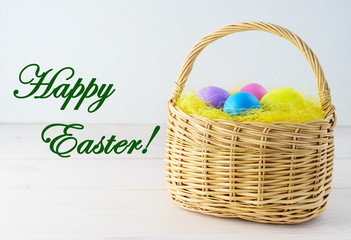 Easter eggs in a basket with the words 