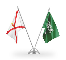 Saudi Arabia and Jersey table flags isolated on white 3D rendering