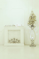 Christmas room interior in white colors.