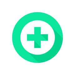 Green cross pharmacy icon. Isolated green cross in vector. Pharmacy cross