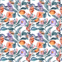 Plakat Seamless flowers pattern botanical beautiful