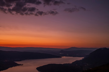 Fototapeta na wymiar Amazing sunset over Lake Annecy, Savoy, France