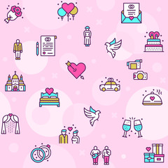 Wedding color linear vector icons set. Love forever