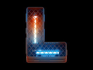 Futuristic light fence grid font.